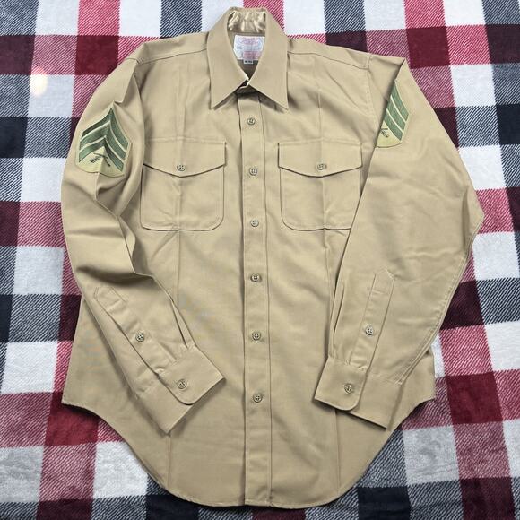 VTG Creighton Shirt Men 16x35 Beige Polyester Wool Blend USMC Marines Movie Prop - Picture 1 of 8